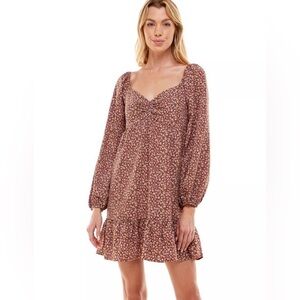 Lily Rose Floral Long Sleeve Cinch-Front Babydoll Mini Dress CottageCore